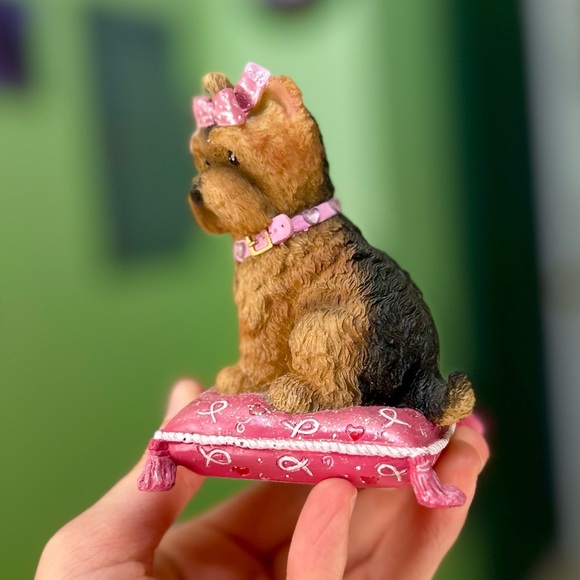 Vintage Paws For The Cause Yorkie Dog On Pink Pillow Elegant Dainty Home Art - Picture 2 of 9
